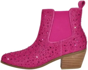 sexytag Women's Rhinestone Western Sparkly Cowboy Chelsea Boots Chunky Low Heel Pointed Toe Pull-On Short Ankle Booties