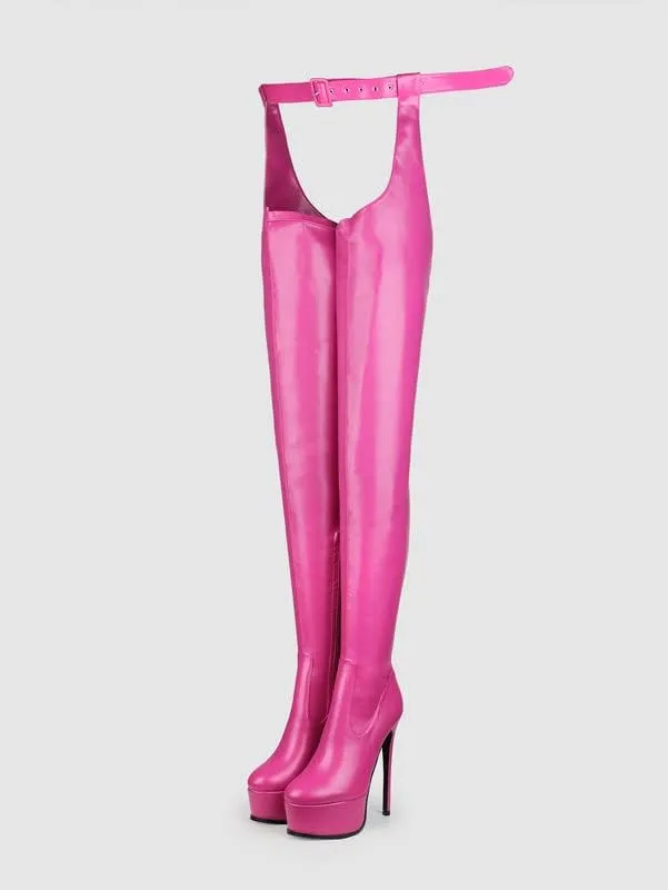 sexytag Women's Sexy Thigh High Boots Belted Platform Fashion Over The Knee Stiletto Heels Long Boots