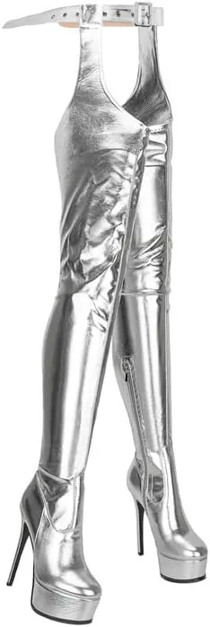 sexytag Women's Sexy Thigh High Boots Belted Platform Fashion Over The Knee Stiletto Heels Long Boots