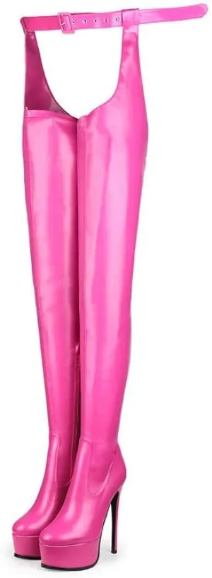 sexytag Women's Sexy Thigh High Boots Belted Platform Fashion Over The Knee Stiletto Heels Long Boots