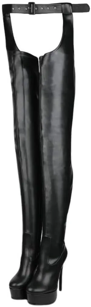 sexytag Women's Sexy Thigh High Boots Belted Platform Fashion Over The Knee Stiletto Heels Long Boots