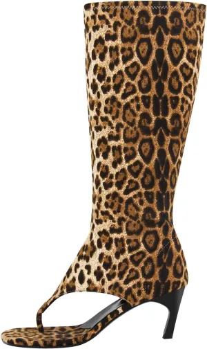 sexytag Women's Thong Sandals Open Toe Knee High Kitten Heels Sandal Boots