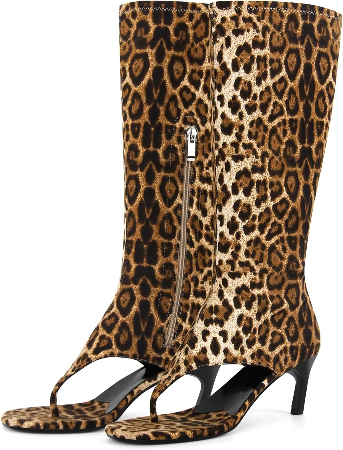 sexytag Women's Thong Sandals Open Toe Knee High Kitten Heels Sandal Boots