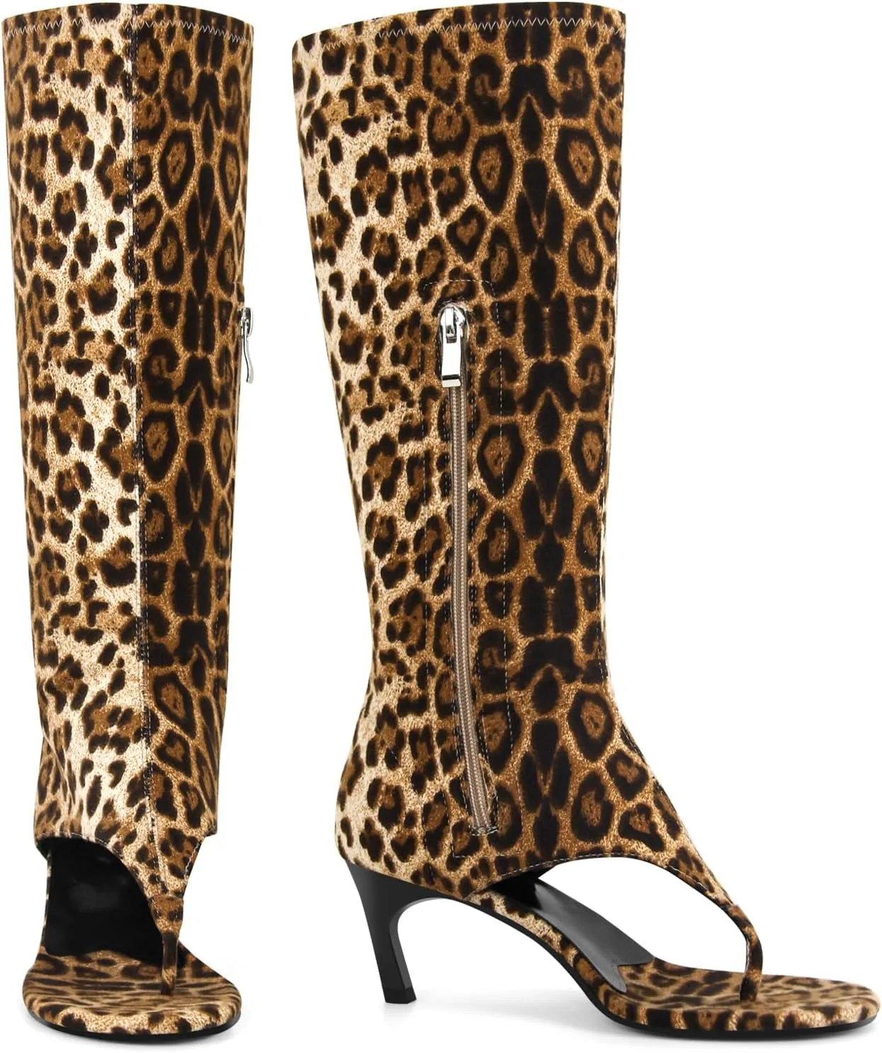 sexytag Women's Thong Sandals Open Toe Knee High Kitten Heels Sandal Boots