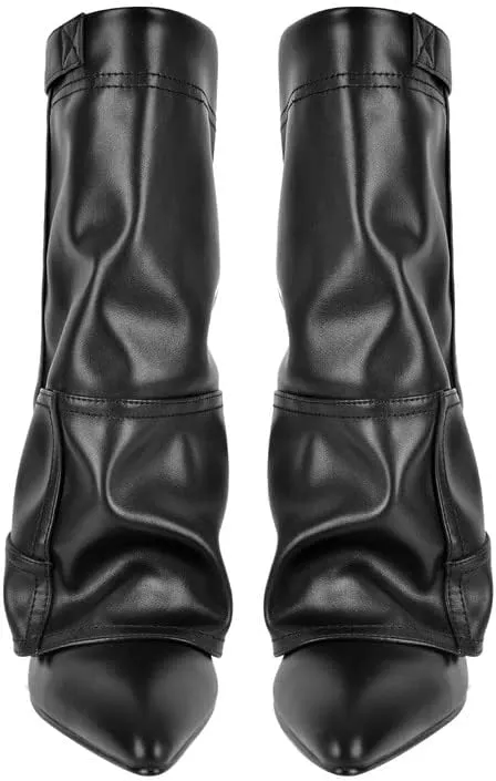 sexytag Women's Wedge Heel Fold Over Boots Pointed Toe Western Cowboy Pull-On Ankle Short Boots