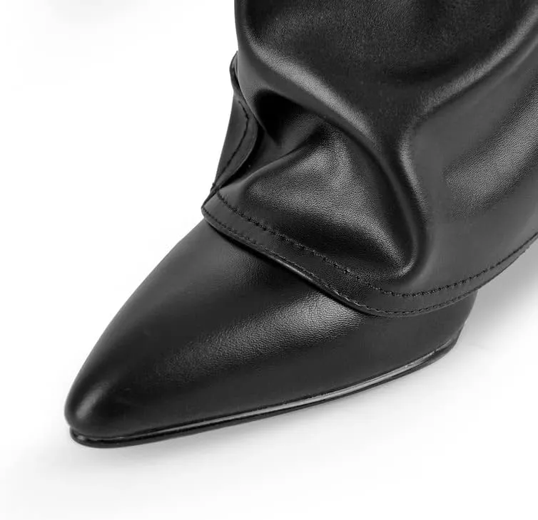 sexytag Women's Wedge Heel Fold Over Boots Pointed Toe Western Cowboy Pull-On Ankle Short Boots