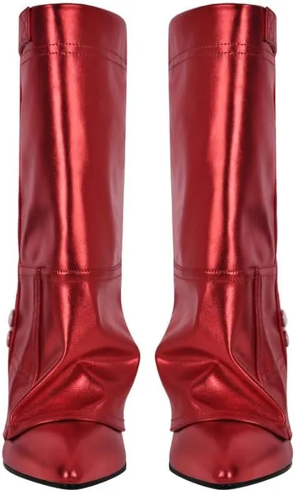 sexytag Women's Wedge Heel Fold Over Boots Pointed Toe Western Cowboy Pull-On Ankle Short Boots