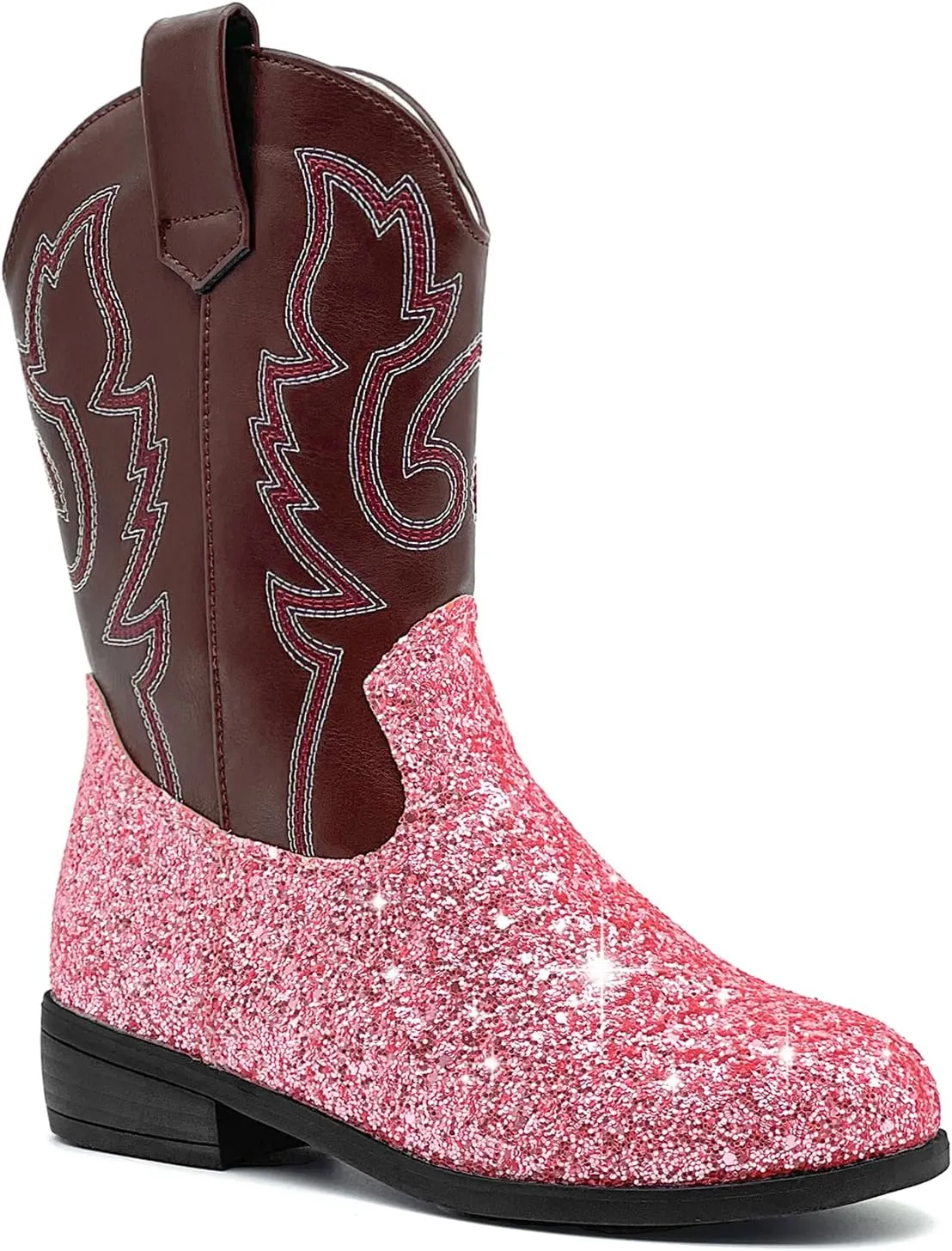sharllen Kids Girls Cowgirl Boots Western Glitter Cowboy Boot Unisex-Child Mid-Calf Pointed-Toe Toddler Cowboy Boot Little Kids Big Kid Horse Riding Shoes Party Birthday Dress Up