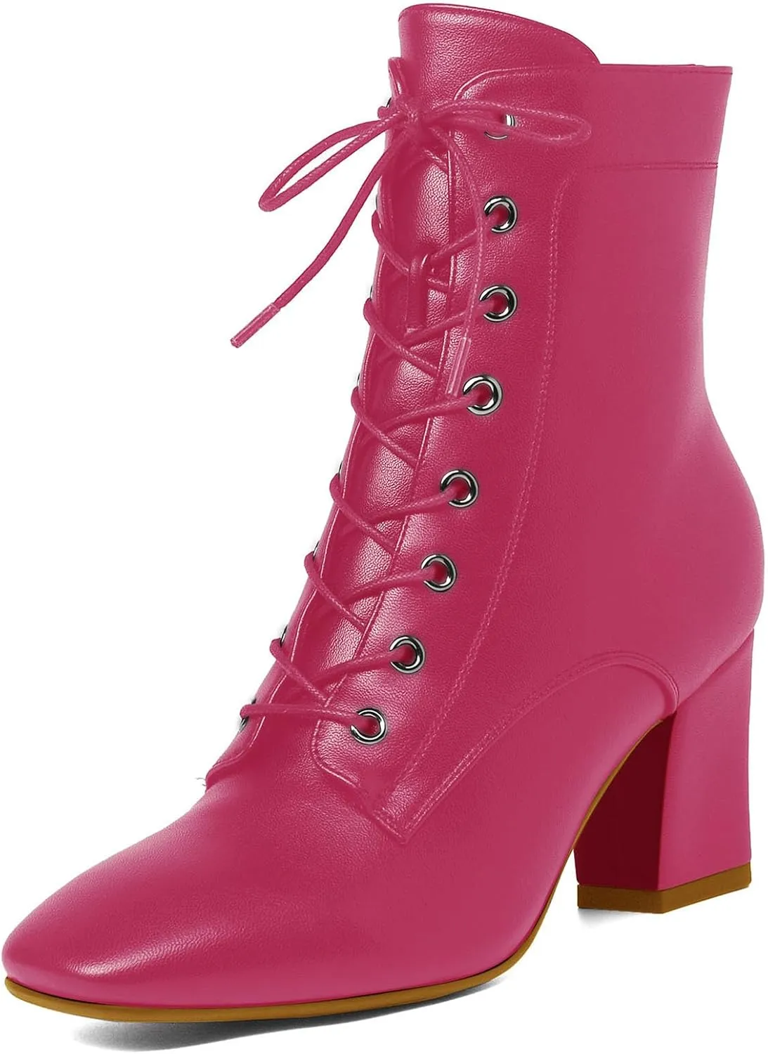 SHEMEE Women's Block Heels Ankle Booties Square Toe Chunky Heel Side Zipper Short Boots