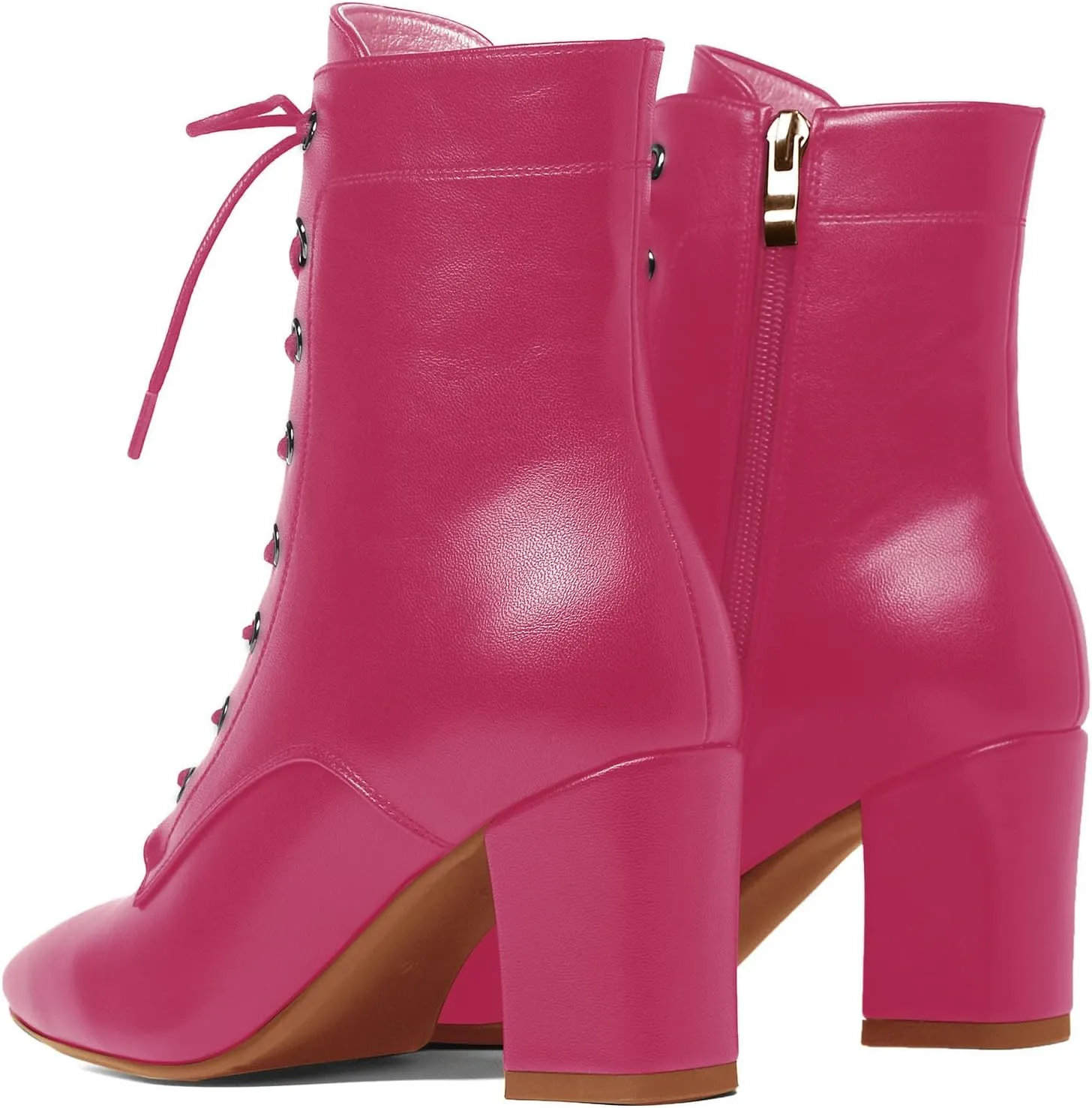 SHEMEE Women's Block Heels Ankle Booties Square Toe Chunky Heel Side Zipper Short Boots
