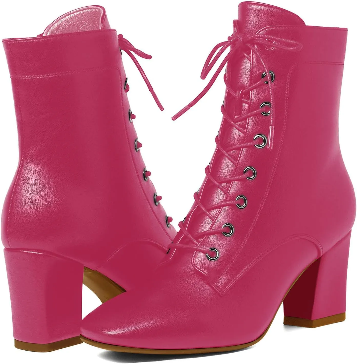 SHEMEE Women's Block Heels Ankle Booties Square Toe Chunky Heel Side Zipper Short Boots