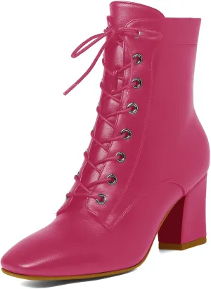 SHEMEE Women's Block Heels Ankle Booties Square Toe Chunky Heel Side Zipper Short Boots