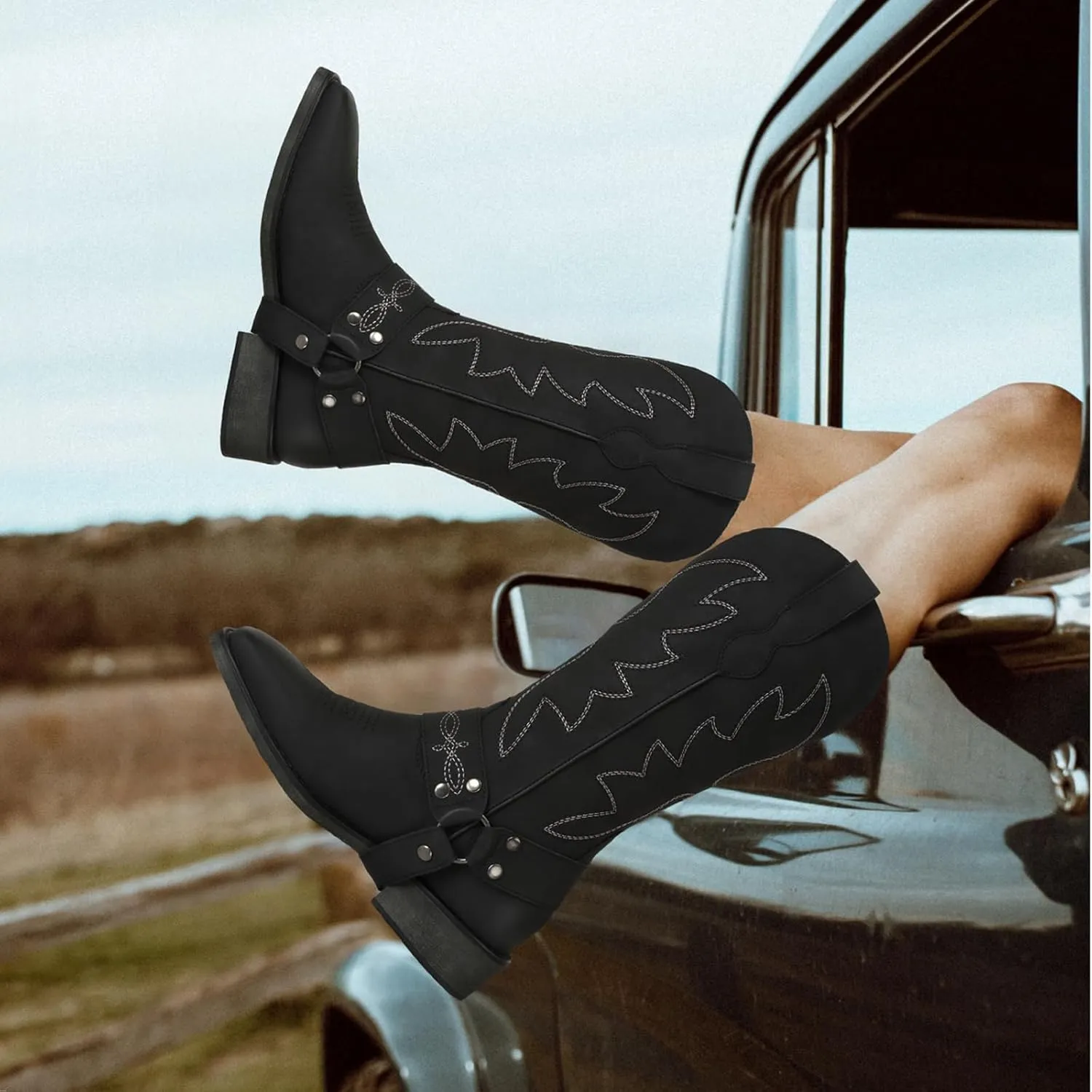 SheSole Womens Square Toe Cowgirl Cowboy Boots Wide Calf Fashion Western Shoes