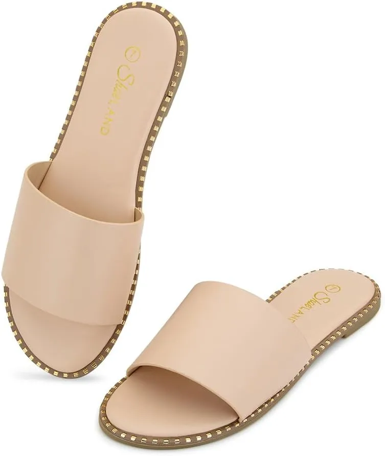 Shoe Land Women’s Flat Sandals 2025 – Comfortable Slide Sandals with Cushioned Footbed | Dressy Open Toe Summer Sandals for Beach, Travel & Everyday