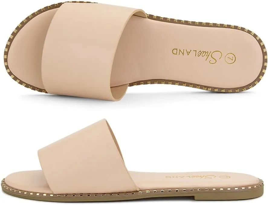 Shoe Land Women’s Flat Sandals 2025 – Comfortable Slide Sandals with Cushioned Footbed | Dressy Open Toe Summer Sandals for Beach, Travel & Everyday