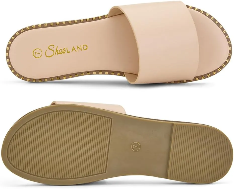Shoe Land Women’s Flat Sandals 2025 – Comfortable Slide Sandals with Cushioned Footbed | Dressy Open Toe Summer Sandals for Beach, Travel & Everyday