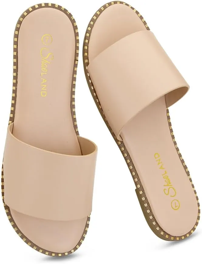 Shoe Land Women’s Flat Sandals 2025 – Comfortable Slide Sandals with Cushioned Footbed | Dressy Open Toe Summer Sandals for Beach, Travel & Everyday