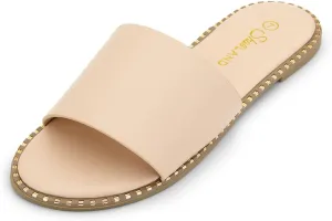 Shoe Land Women’s Flat Sandals 2025 – Comfortable Slide Sandals with Cushioned Footbed | Dressy Open Toe Summer Sandals for Beach, Travel & Everyday