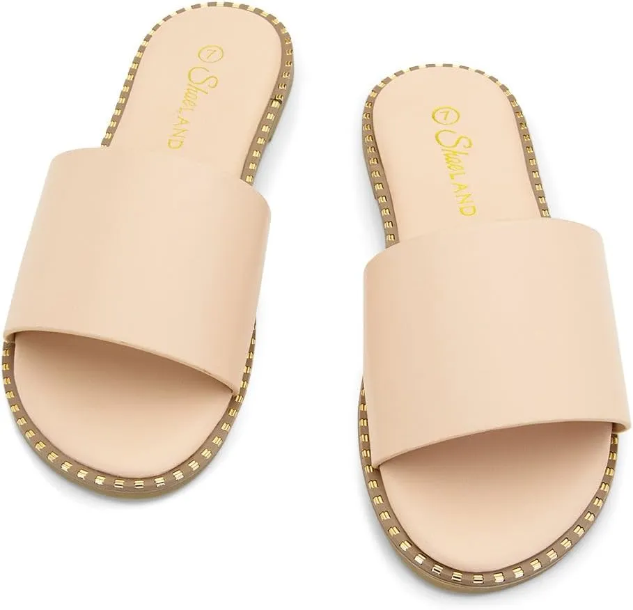Shoe Land Women’s Flat Sandals 2025 – Comfortable Slide Sandals with Cushioned Footbed | Dressy Open Toe Summer Sandals for Beach, Travel & Everyday