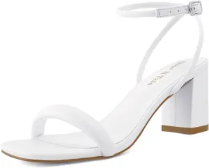 Shoe'N Tale Chunky Heels for Women Block Strappy Heeled Sandals Ankle Buckle Square Toe Comfortable Dressy Shoes