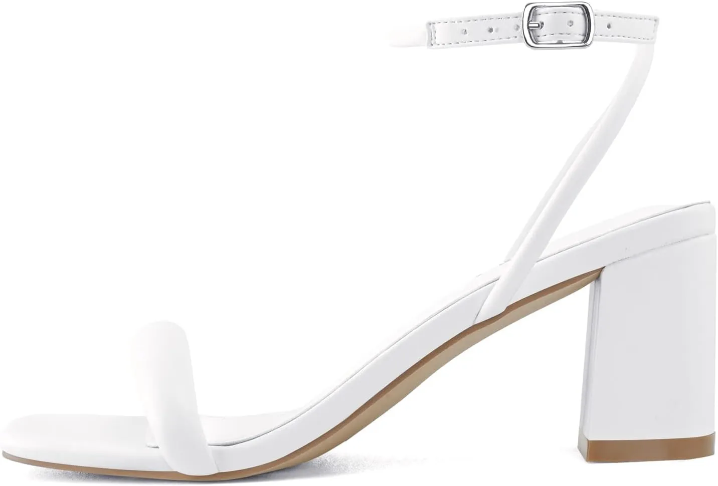 Shoe'N Tale Chunky Heels for Women Block Strappy Heeled Sandals Ankle Buckle Square Toe Comfortable Dressy Shoes