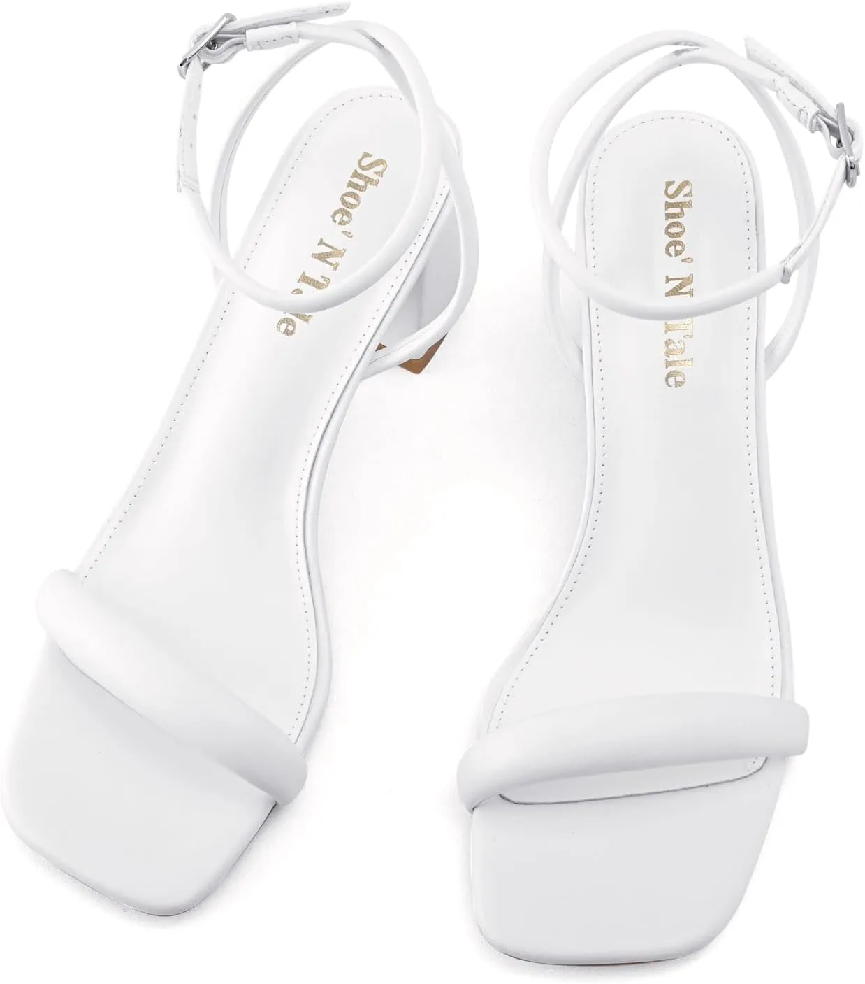 Shoe'N Tale Chunky Heels for Women Block Strappy Heeled Sandals Ankle Buckle Square Toe Comfortable Dressy Shoes