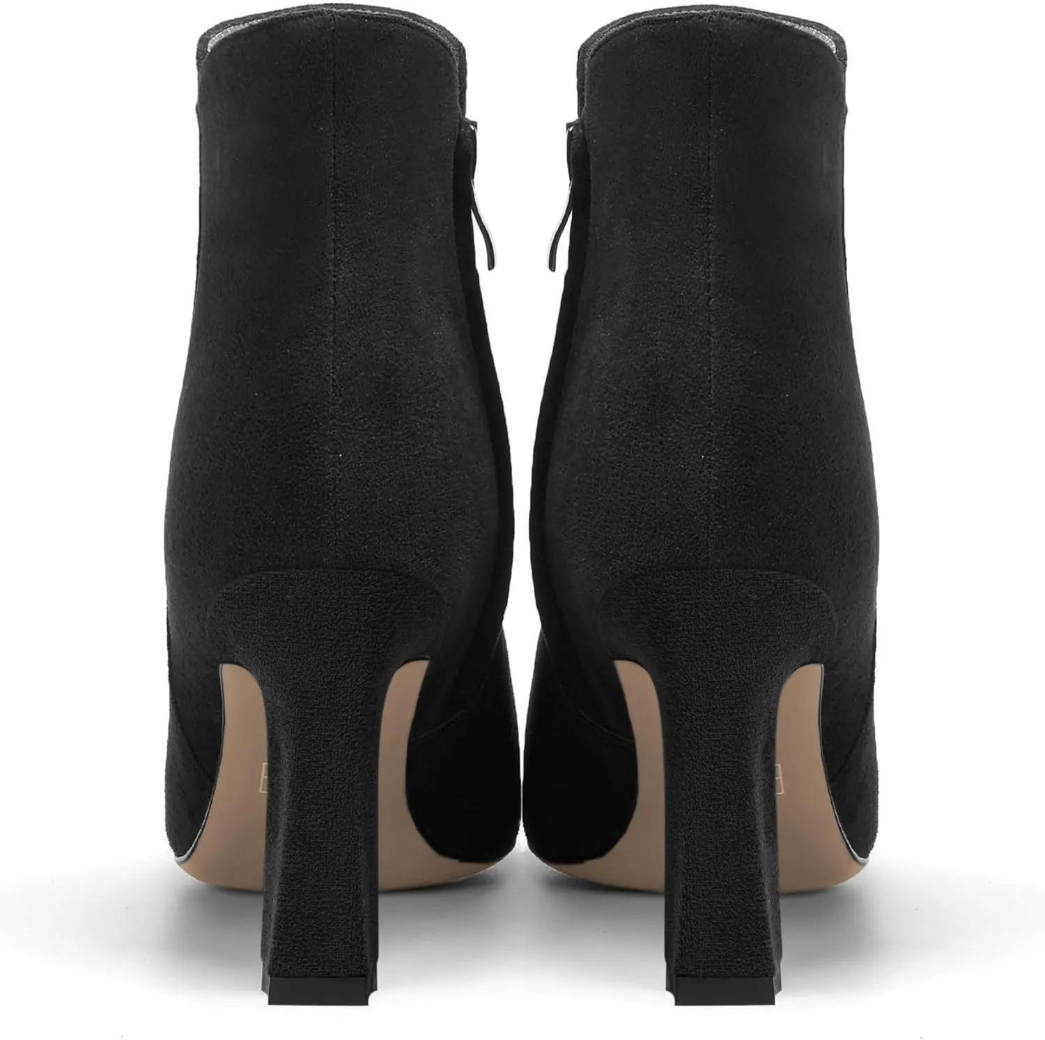 SHOWFOREST Womens Suede Cold Weather Pointed Toe Zip Solid Spool High Heel Ankle High Boots 3.3 Inch