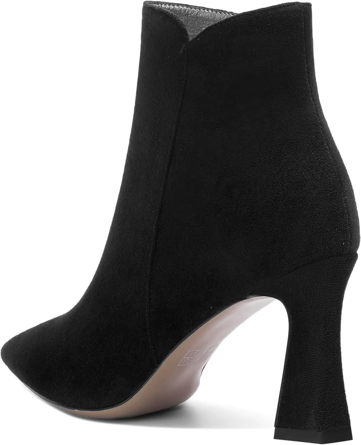SHOWFOREST Womens Suede Cold Weather Pointed Toe Zip Solid Spool High Heel Ankle High Boots 3.3 Inch