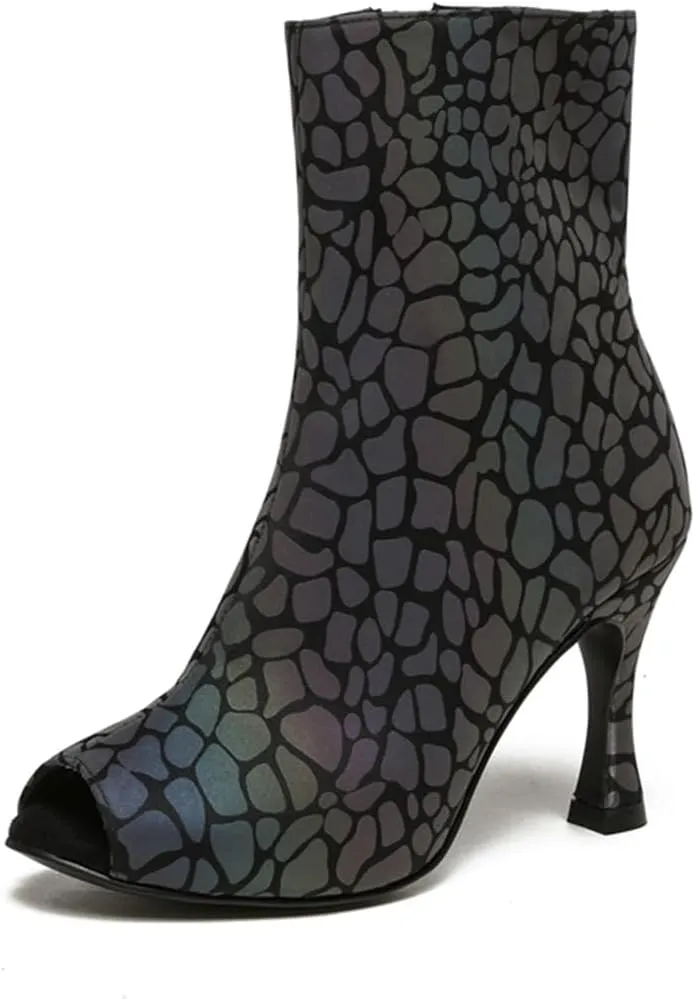 Side Zip Closure Dance Shoes for Women Ballroom Party Bridal Wedding Stylish Stone Pattern Dance boots