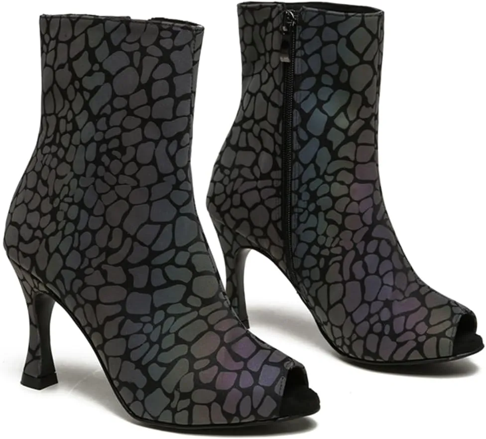 Side Zip Closure Dance Shoes for Women Ballroom Party Bridal Wedding Stylish Stone Pattern Dance boots