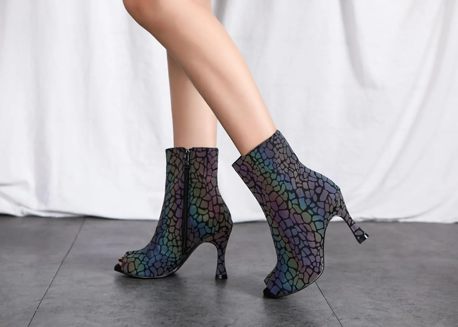 Side Zip Closure Dance Shoes for Women Ballroom Party Bridal Wedding Stylish Stone Pattern Dance boots