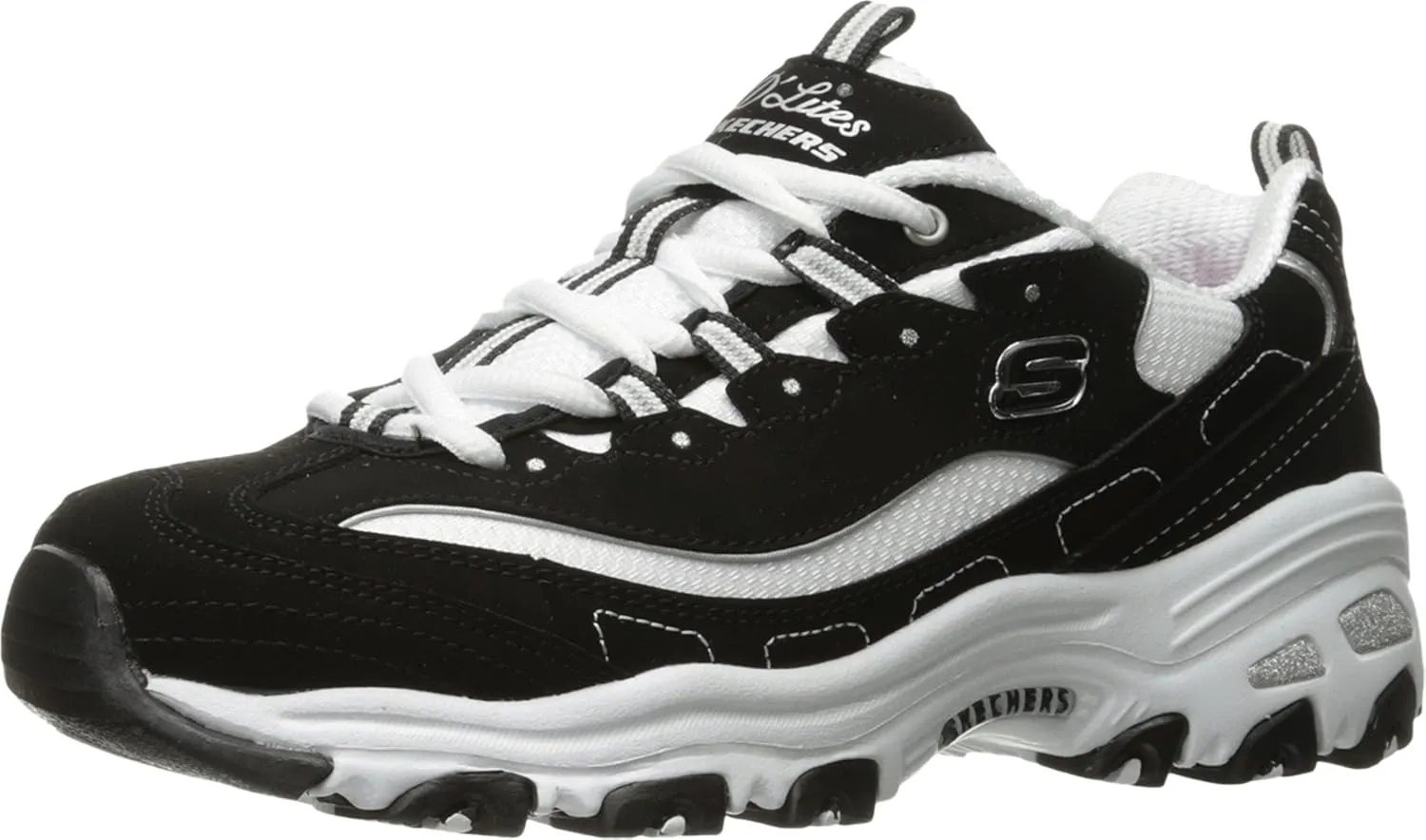 Skechers Women's D'Lites-Me Time Sneaker, Black/White, 8 W US