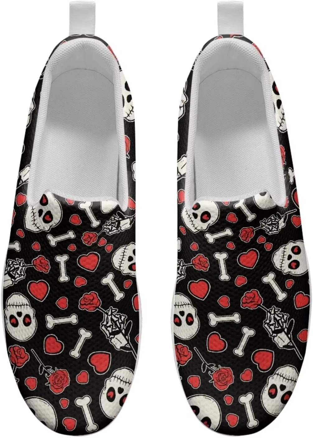 Skull Design Women's Slip-On Platform Loafers Mesh Non-Slip Rocker Bottom Sneakers Standing All Day Comfort