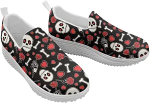 Skull Design Women's Slip-On Platform Loafers Mesh Non-Slip Rocker Bottom Sneakers Standing All Day Comfort