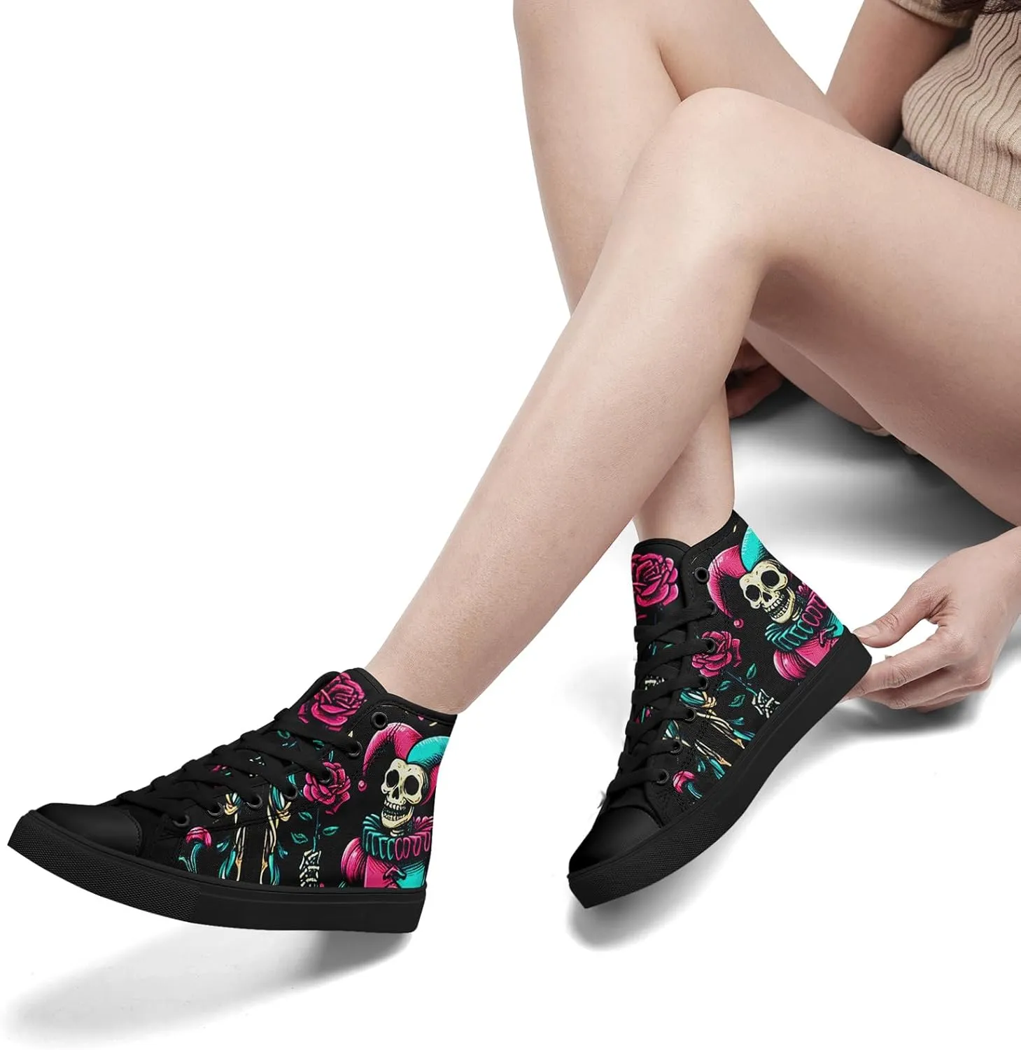 Skull Shoes for Women Men High Top Canvas Sneaker Punk Rock Joker Print Shoes Student Casual Walking Streetwear
