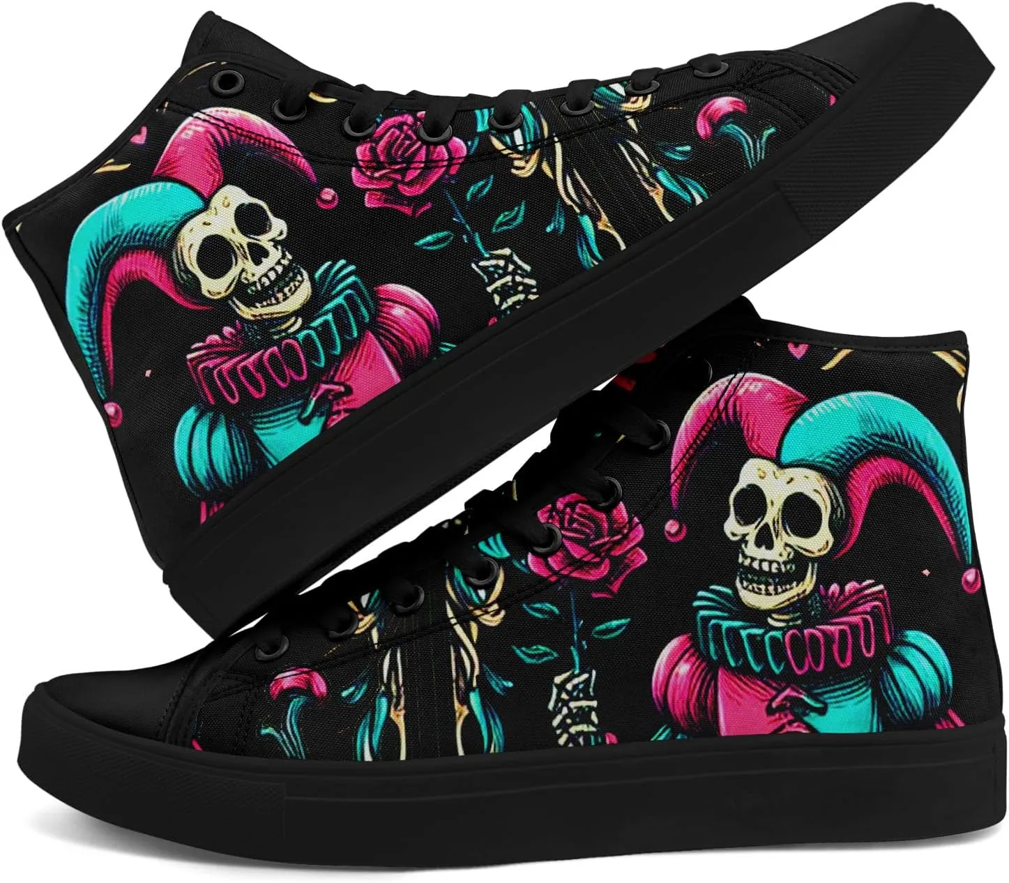 Skull Shoes for Women Men High Top Canvas Sneaker Punk Rock Joker Print Shoes Student Casual Walking Streetwear
