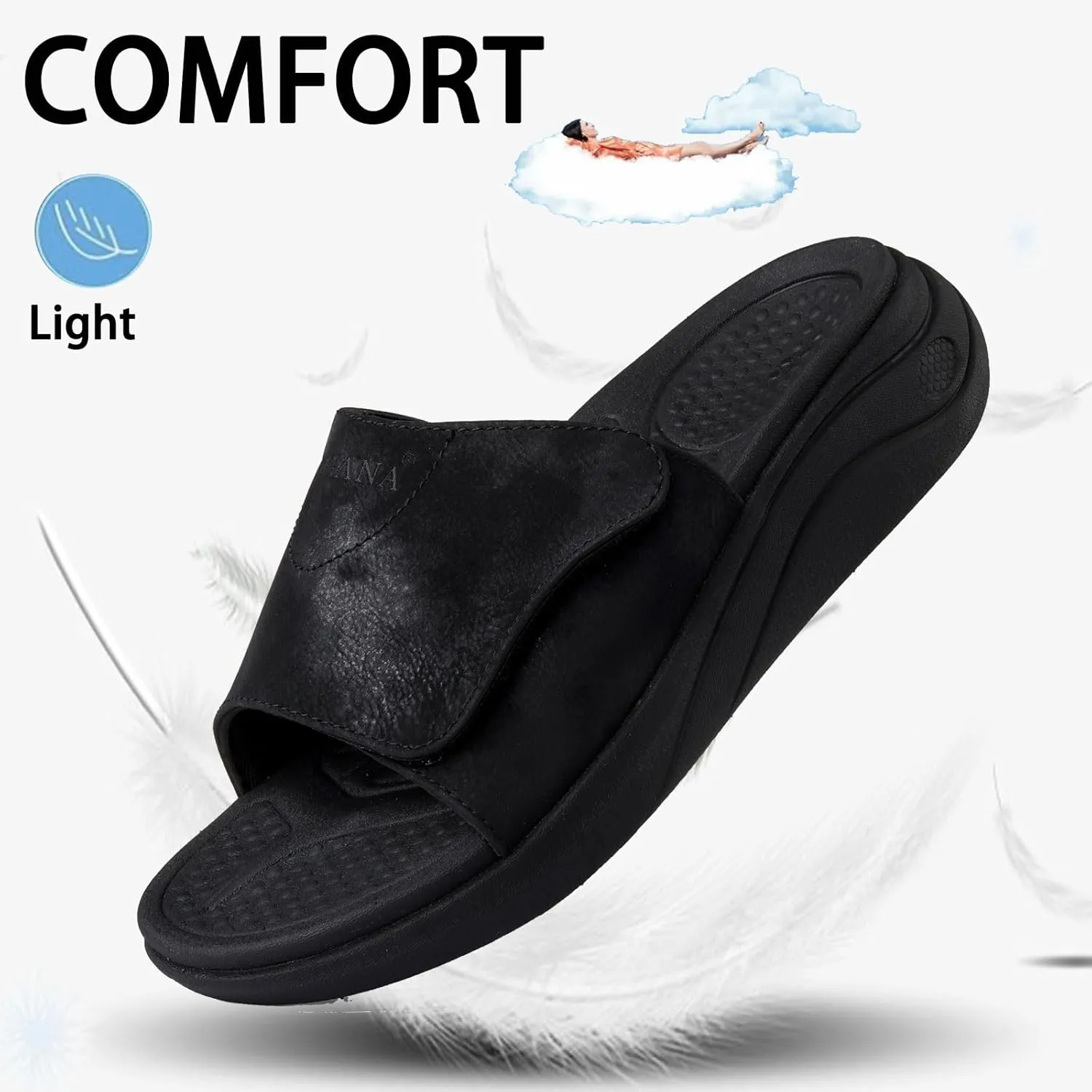 Slide Sandals for Women with Adjustable Width Arch Support Orthotic for Plantar Fasciitis Swollen Feet Pain Relief Neuropathy