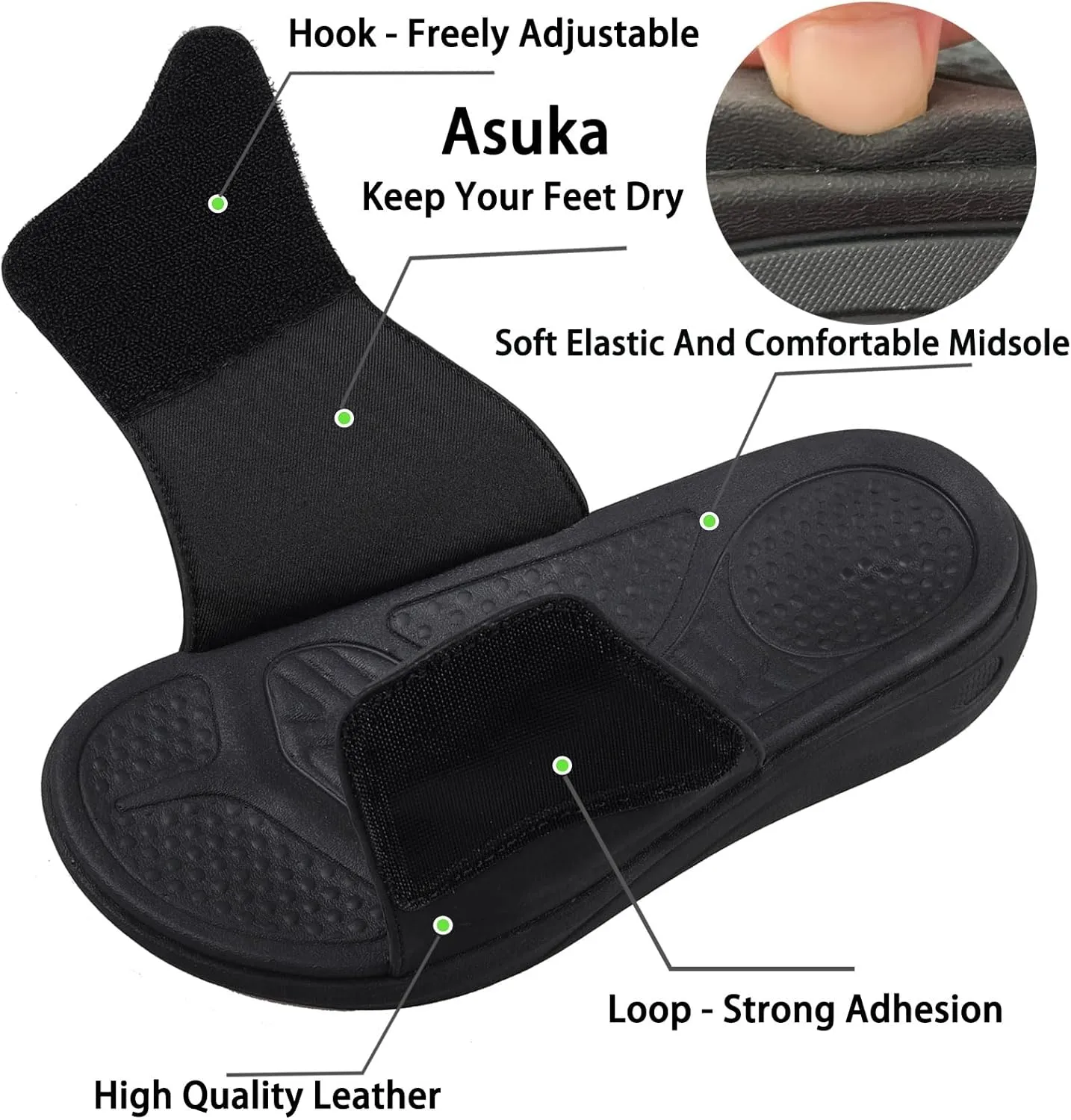 Slide Sandals for Women with Adjustable Width Arch Support Orthotic for Plantar Fasciitis Swollen Feet Pain Relief Neuropathy