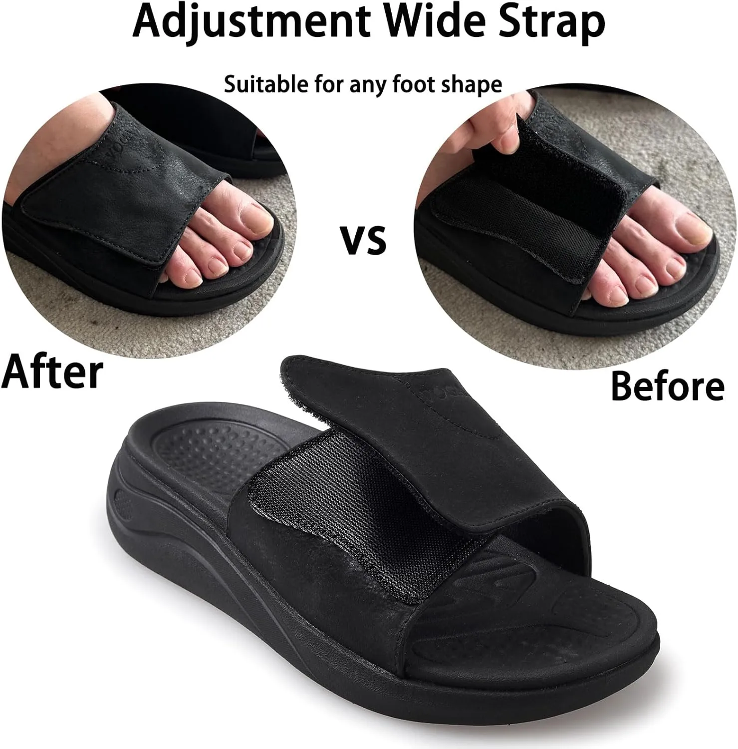 Slide Sandals for Women with Adjustable Width Arch Support Orthotic for Plantar Fasciitis Swollen Feet Pain Relief Neuropathy