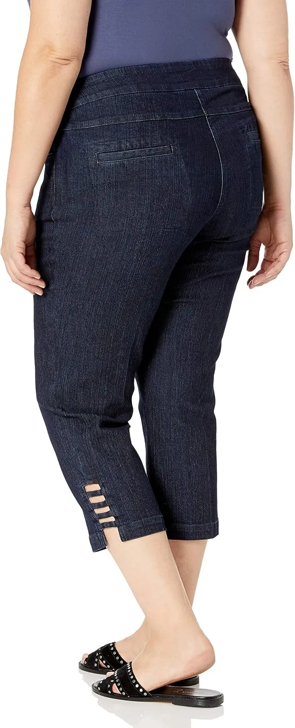 SLIM-SATION Women's Plus Size Pull on Solid Crop with Real Front & Back Pockets & Straps