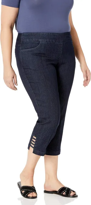 SLIM-SATION Women's Plus Size Pull on Solid Crop with Real Front & Back Pockets & Straps