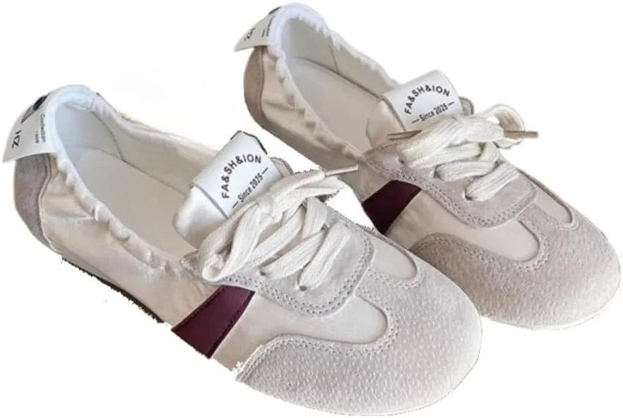 Sneakerina Satin Ballet Sneakers for Women Cute Ballerina Sneakers Flat Kawaii Y2K Retro Lightweight Round Toes Non-Slip Lace-Up Slip on Comfort Dress Shoes Preppy Back To School Gifts for Girls Teens