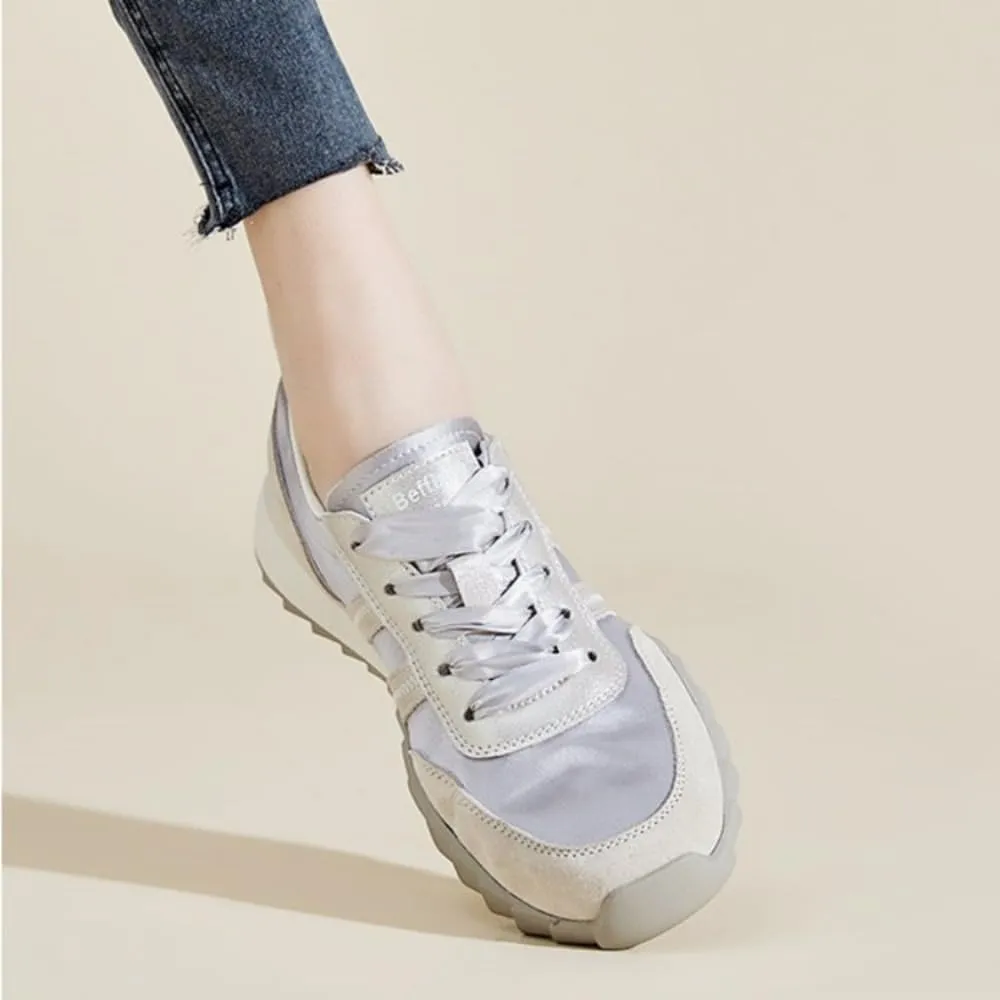 Sneakerina Satin Ballet Sneakers for Women Flat Ballerina Sneakers No Slip Round Toes Kawaii Y2K Lace Up Lightweight Breathable Comfort Dress Shoes Slip on Preppy Back to School Gifts for Girls Teens
