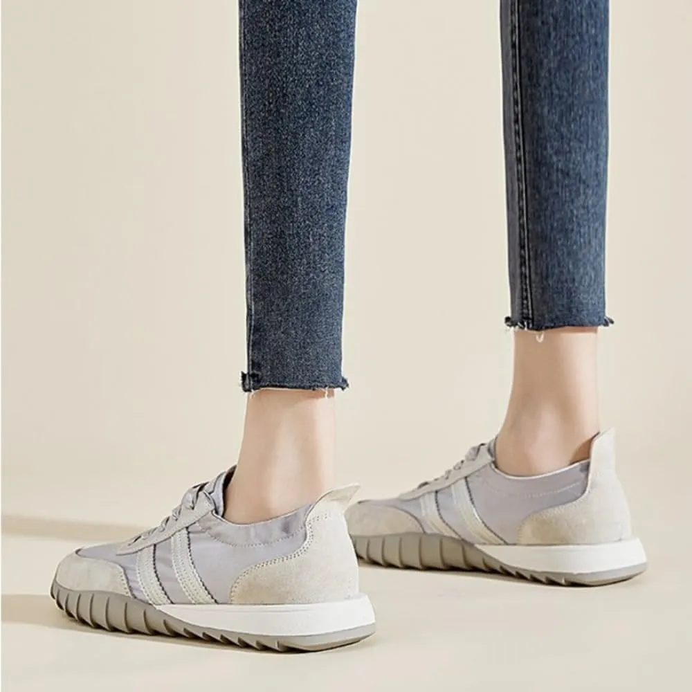 Sneakerina Satin Ballet Sneakers for Women Flat Ballerina Sneakers No Slip Round Toes Kawaii Y2K Lace Up Lightweight Breathable Comfort Dress Shoes Slip on Preppy Back to School Gifts for Girls Teens