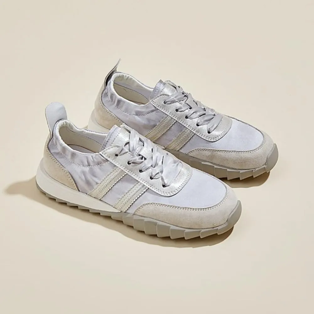Sneakerina Satin Ballet Sneakers for Women Flat Ballerina Sneakers No Slip Round Toes Kawaii Y2K Lace Up Lightweight Breathable Comfort Dress Shoes Slip on Preppy Back to School Gifts for Girls Teens