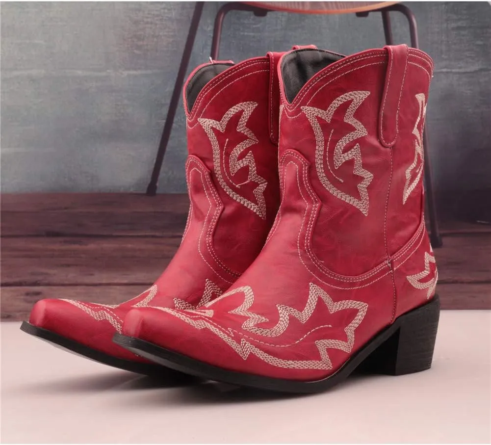 SO SIMPOK Women Classic Cowgirl Boots Ladies Retro Ankle Boots Embroidered Western Short Boots