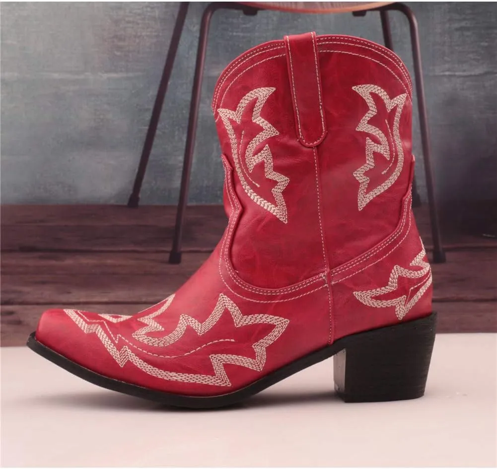 SO SIMPOK Women Classic Cowgirl Boots Ladies Retro Ankle Boots Embroidered Western Short Boots