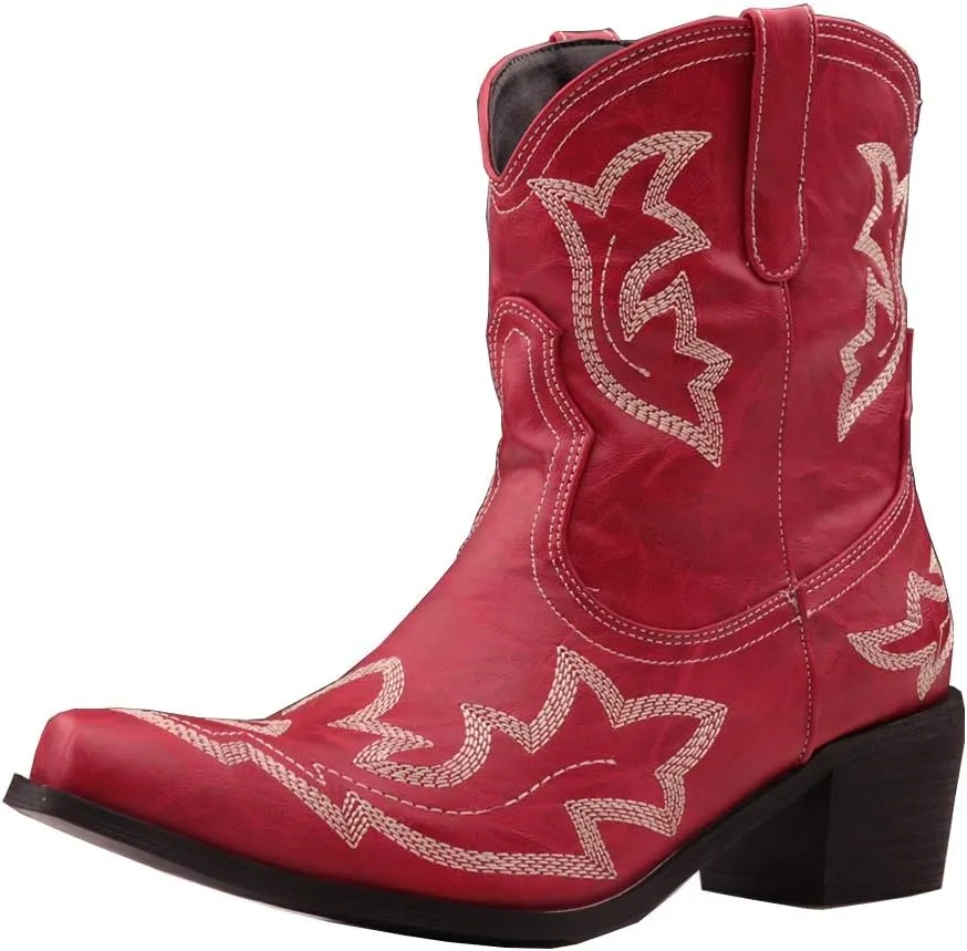 SO SIMPOK Women Classic Cowgirl Boots Ladies Retro Ankle Boots Embroidered Western Short Boots