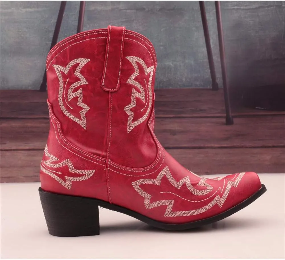 SO SIMPOK Women Classic Cowgirl Boots Ladies Retro Ankle Boots Embroidered Western Short Boots