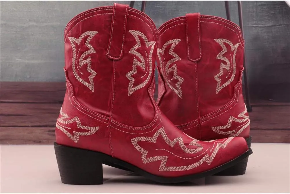 SO SIMPOK Women Classic Cowgirl Boots Ladies Retro Ankle Boots Embroidered Western Short Boots